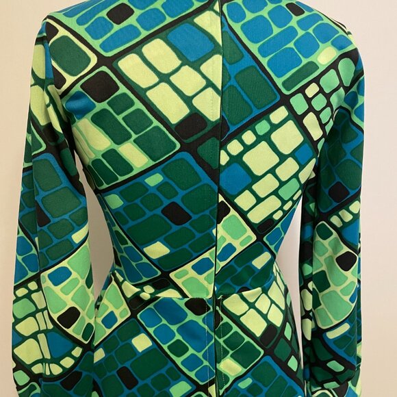 Vintage 60s 70s Fit Flare Mod Dagger Collar Psychedelic Mod Gogo Mini Dress - Picture 4 of 15